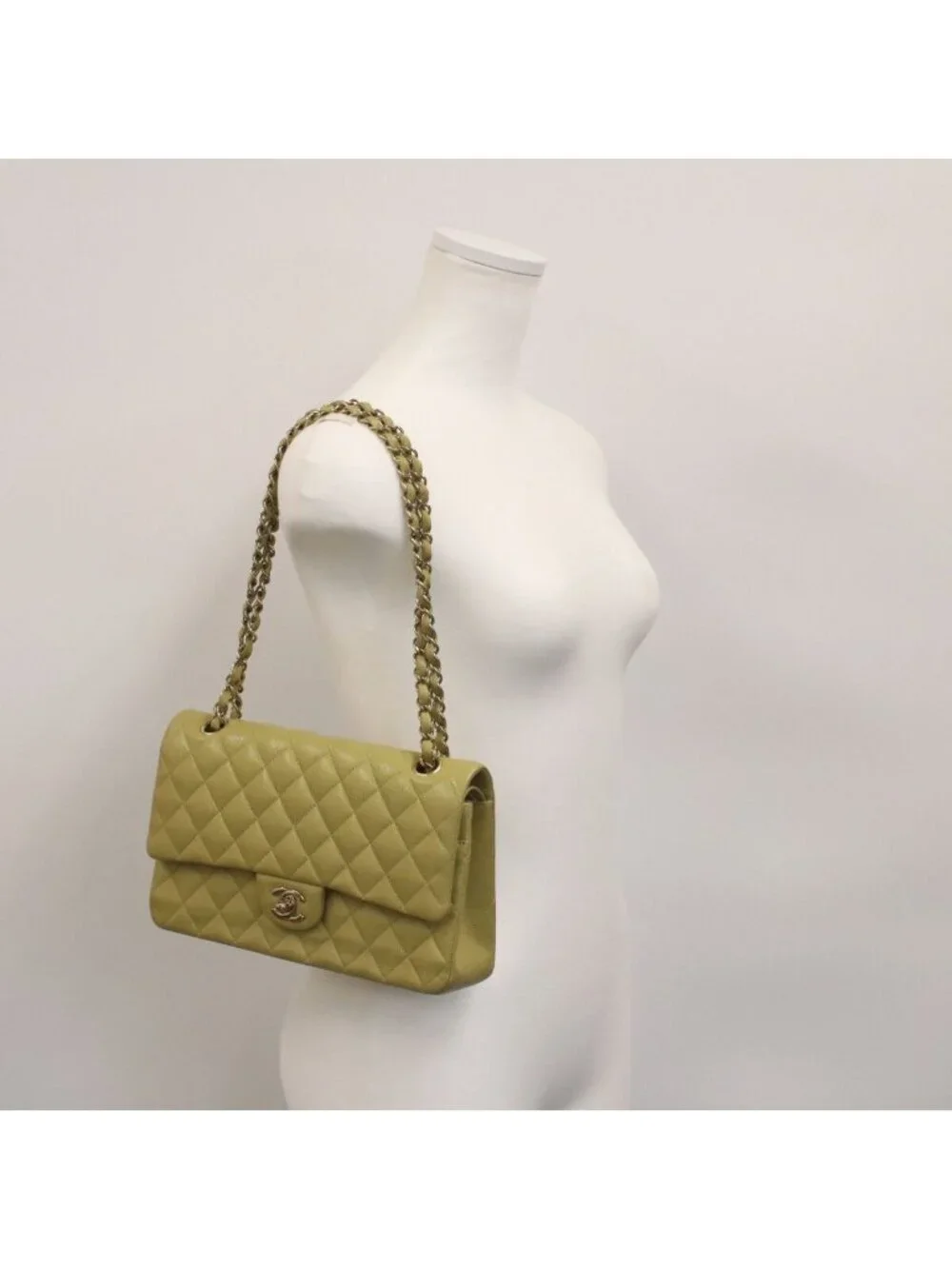 Chanel Green Caviar Double Flap Bag Quilted 25